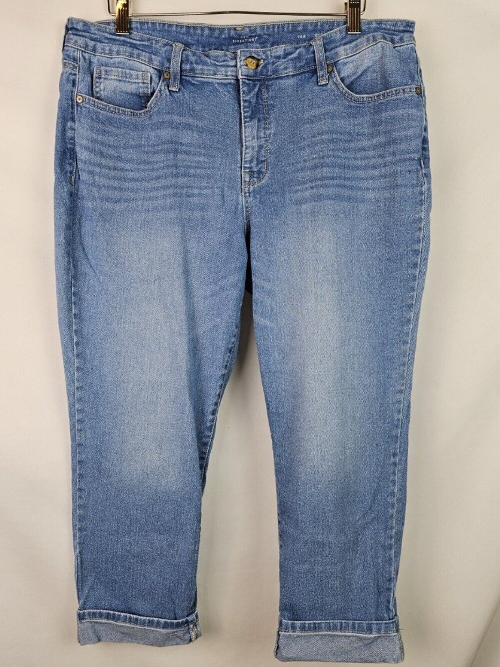 New Directions Women Capri Jeans Size 16 R Blue Denim Girlfriend Cropped Pant